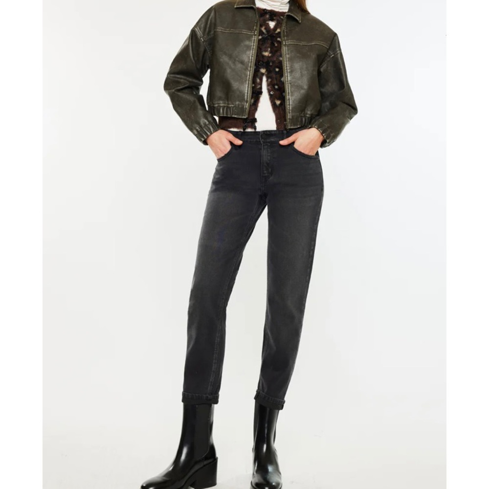 KANCAN Ilia Jeans High Rise 90s Straight Leg Black Gray Distressed Size 9/28